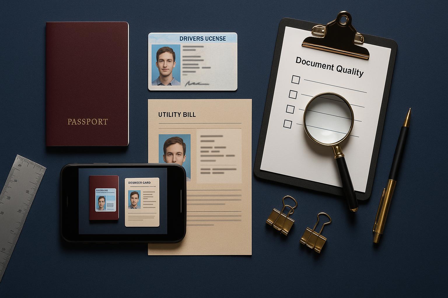 Properly prepared identity verification documents arranged for online casino account verification