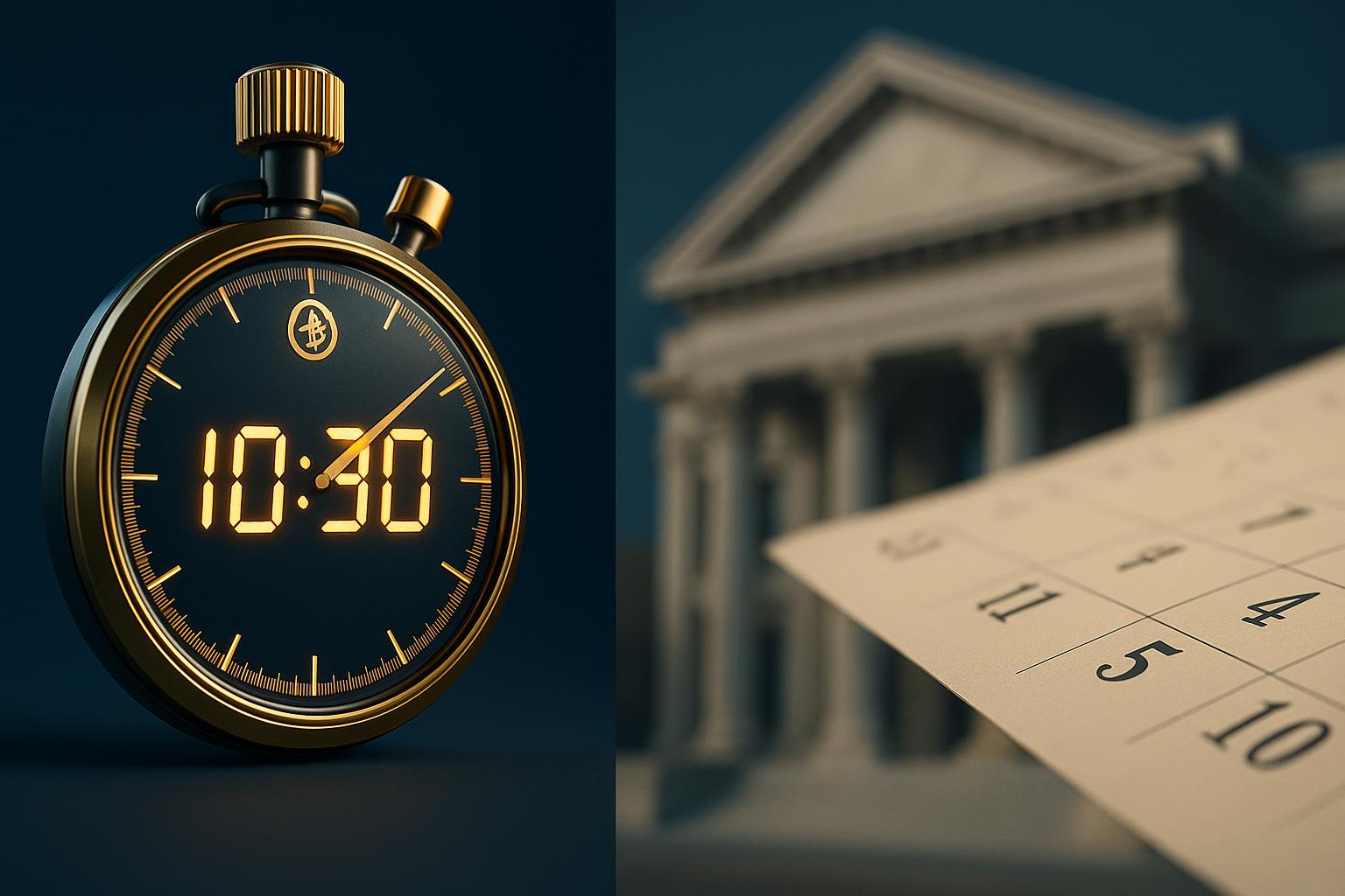 Stopwatch measuring Bitcoin transaction speed compared to traditional banking delays for sports betting deposits