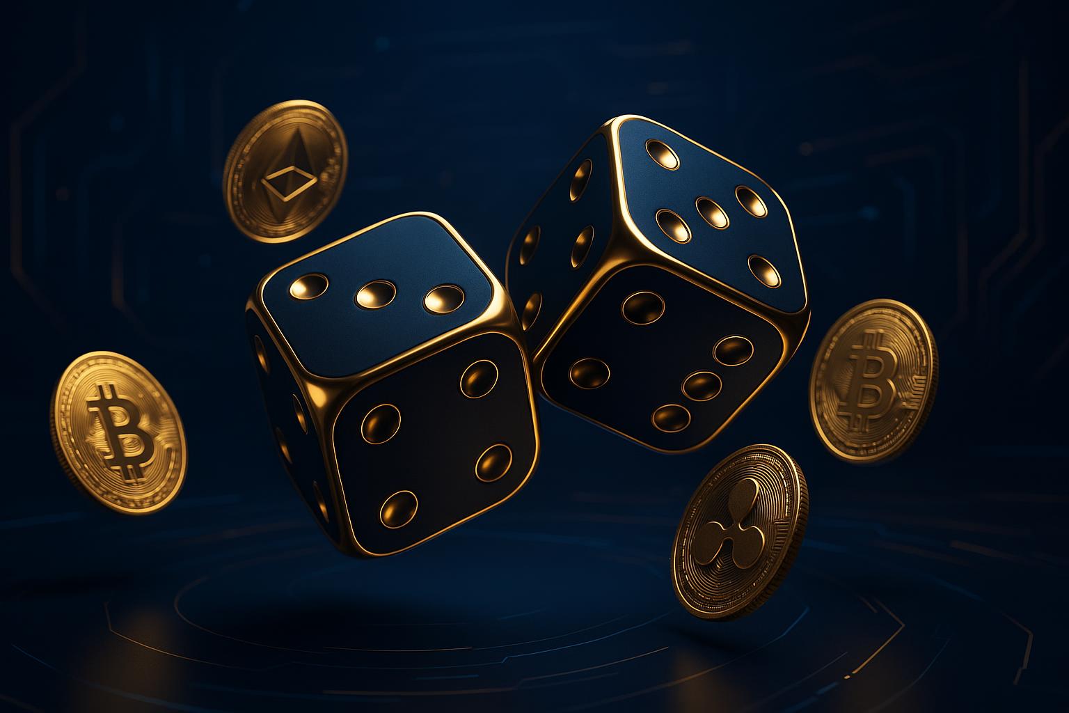 Cryptocurrency dice gaming with digital coins in premium casino setting
