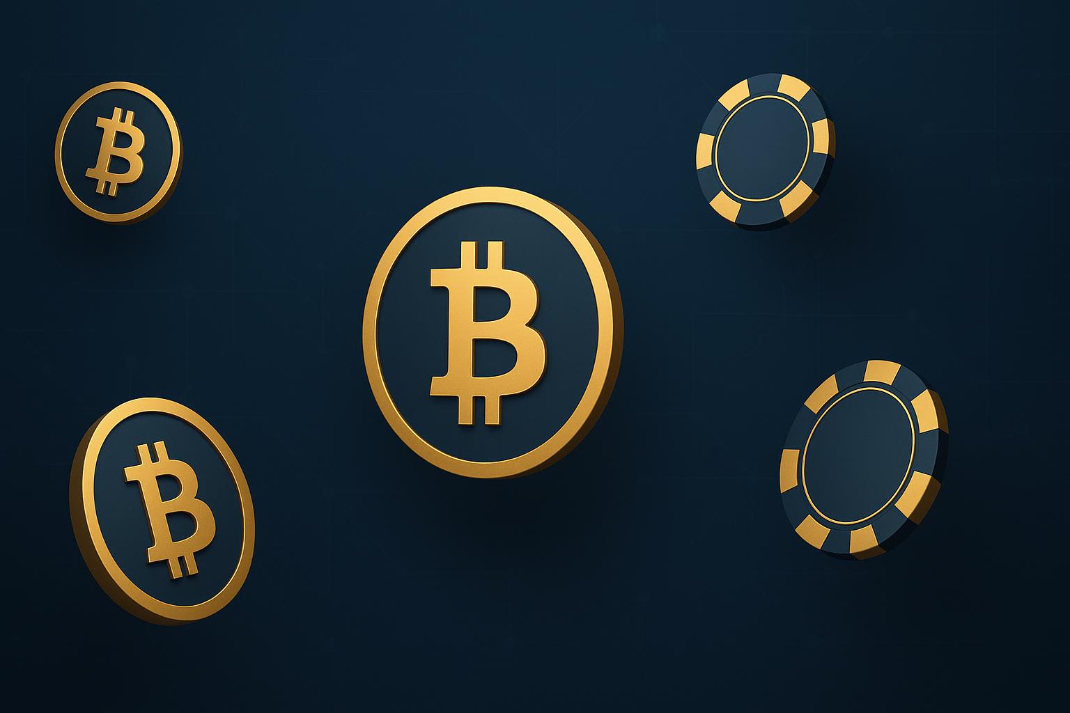 Cryptocurrency gambling concept with Bitcoin and casino elements