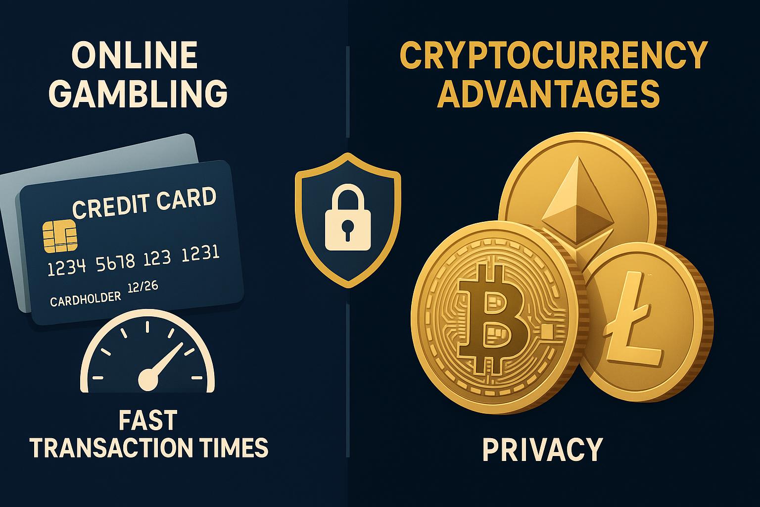 Comparison of traditional payment methods versus cryptocurrency for online gambling showing speed and privacy advantages