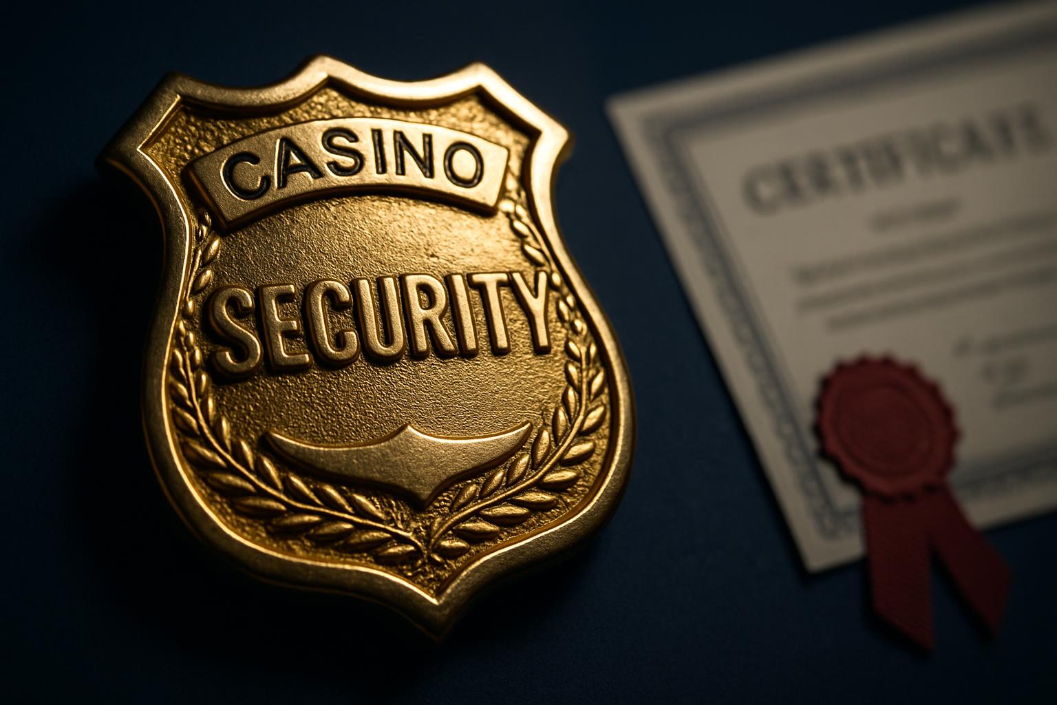 Security certification badge representing gambling license verification and regulatory compliance for DOGE casinos