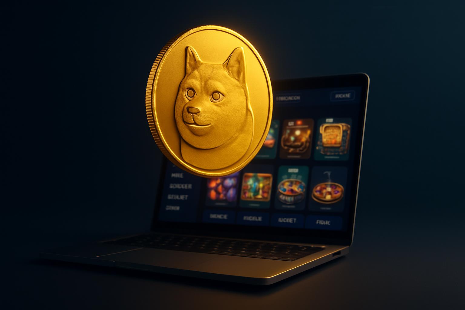 Dogecoin cryptocurrency coin displayed with online casino platform interface