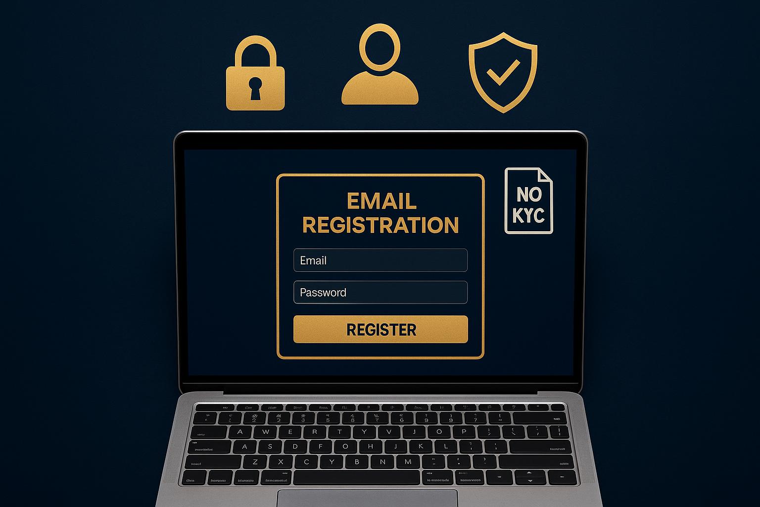 Simple email registration interface demonstrating enhanced privacy and anonymity in cryptocurrency gambling platforms