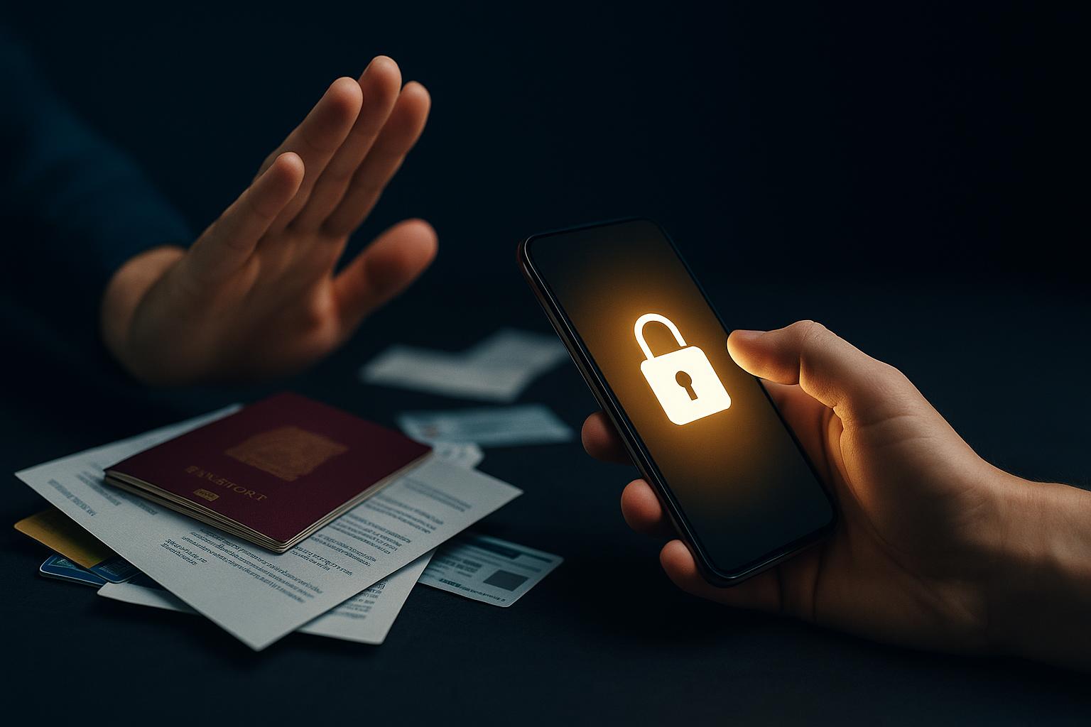 Hands rejecting physical verification documents while accessing instant no-KYC casino platform