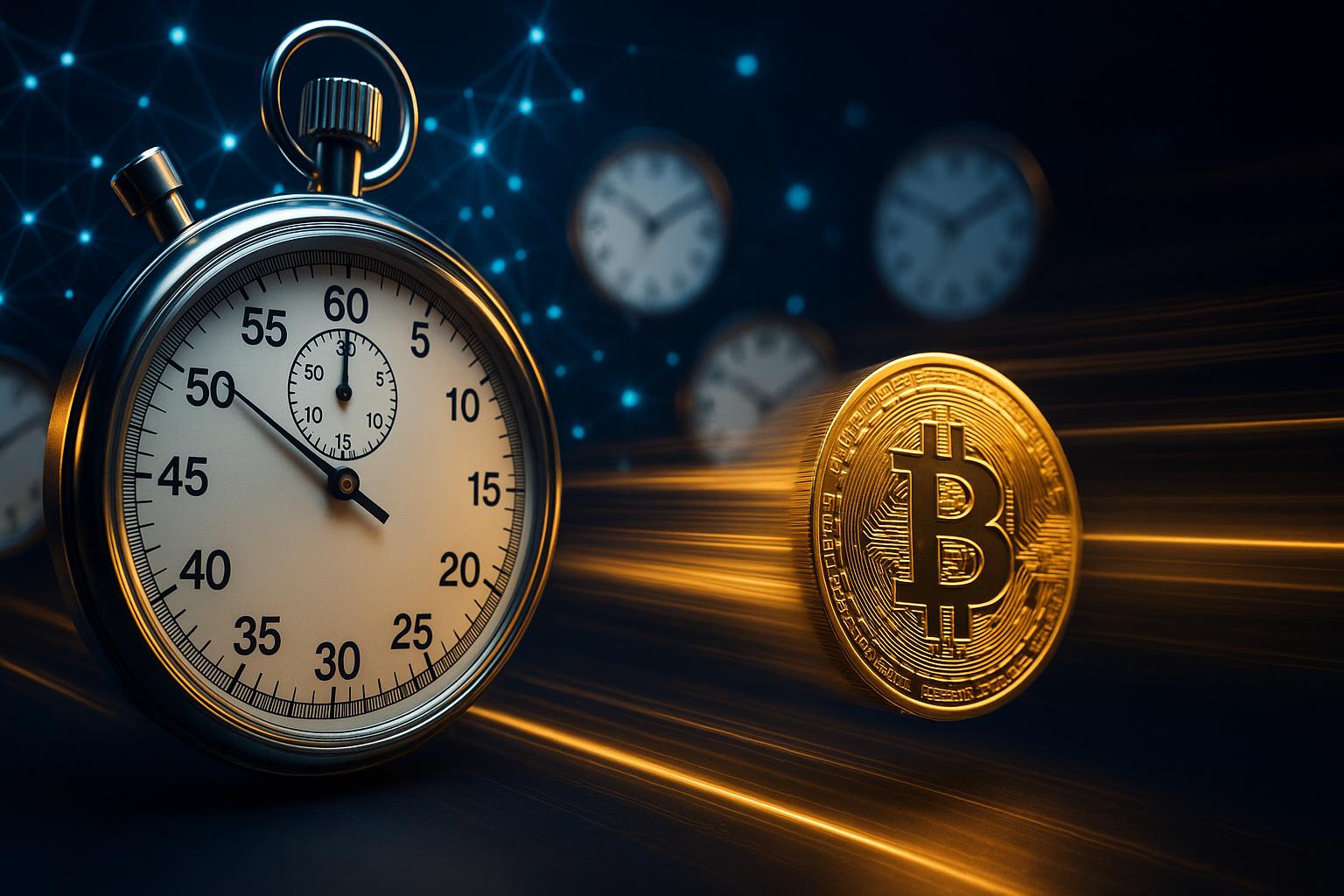 Fast Bitcoin withdrawal processing time visualization with stopwatch and cryptocurrency