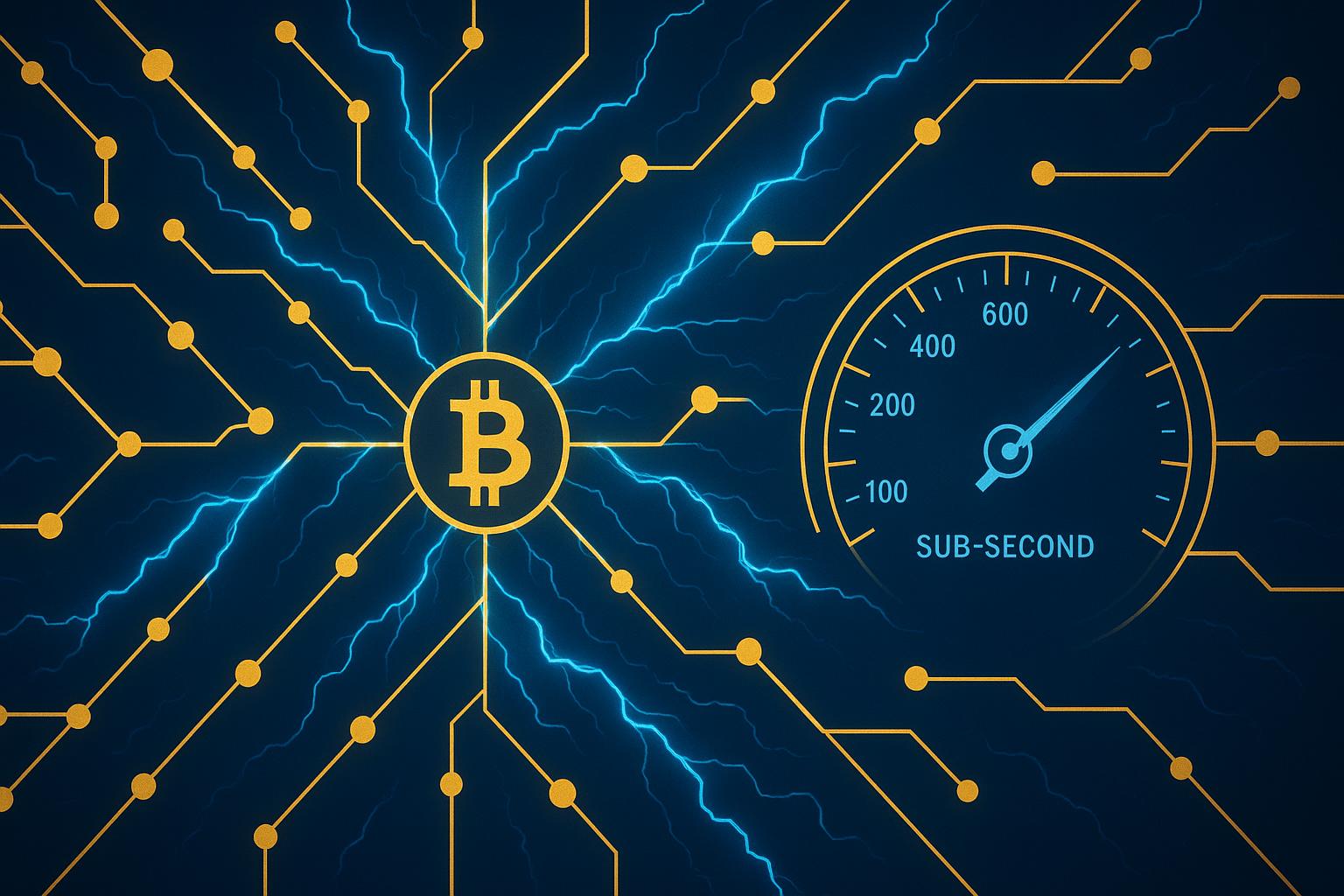 Lightning Network Bitcoin second-layer technology visualization showing instant transaction paths