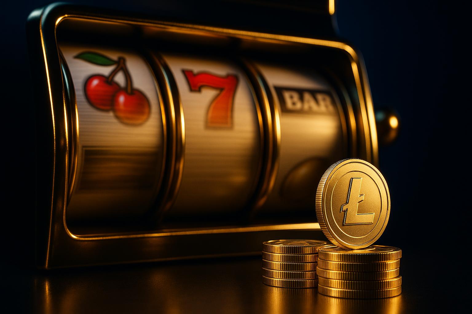 Slot machine reels with Litecoin coins representing LTC slots and jackpot games