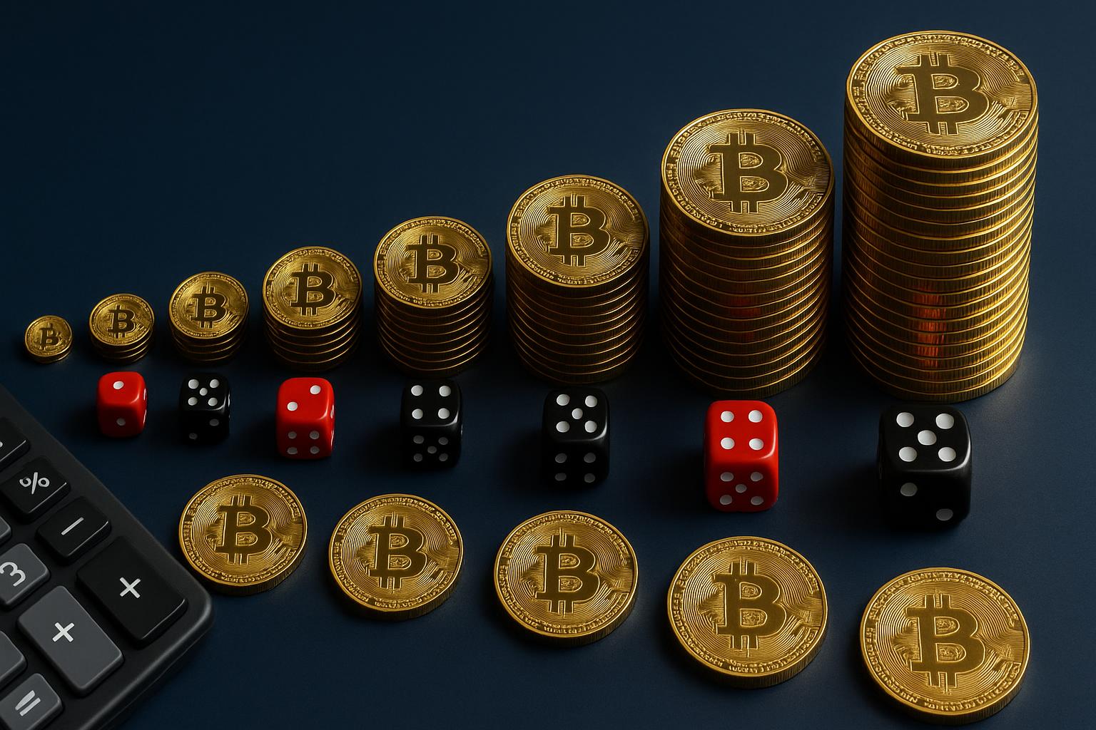 Martingale betting system visualization with exponentially increasing Bitcoin bet amounts