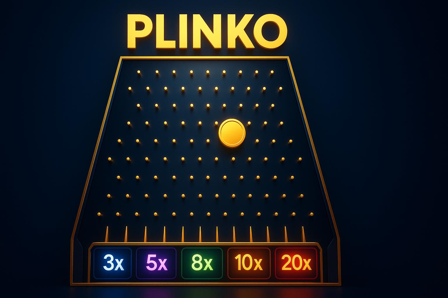 Digital Plinko board showing the complete game layout with pegs and multiplier slots