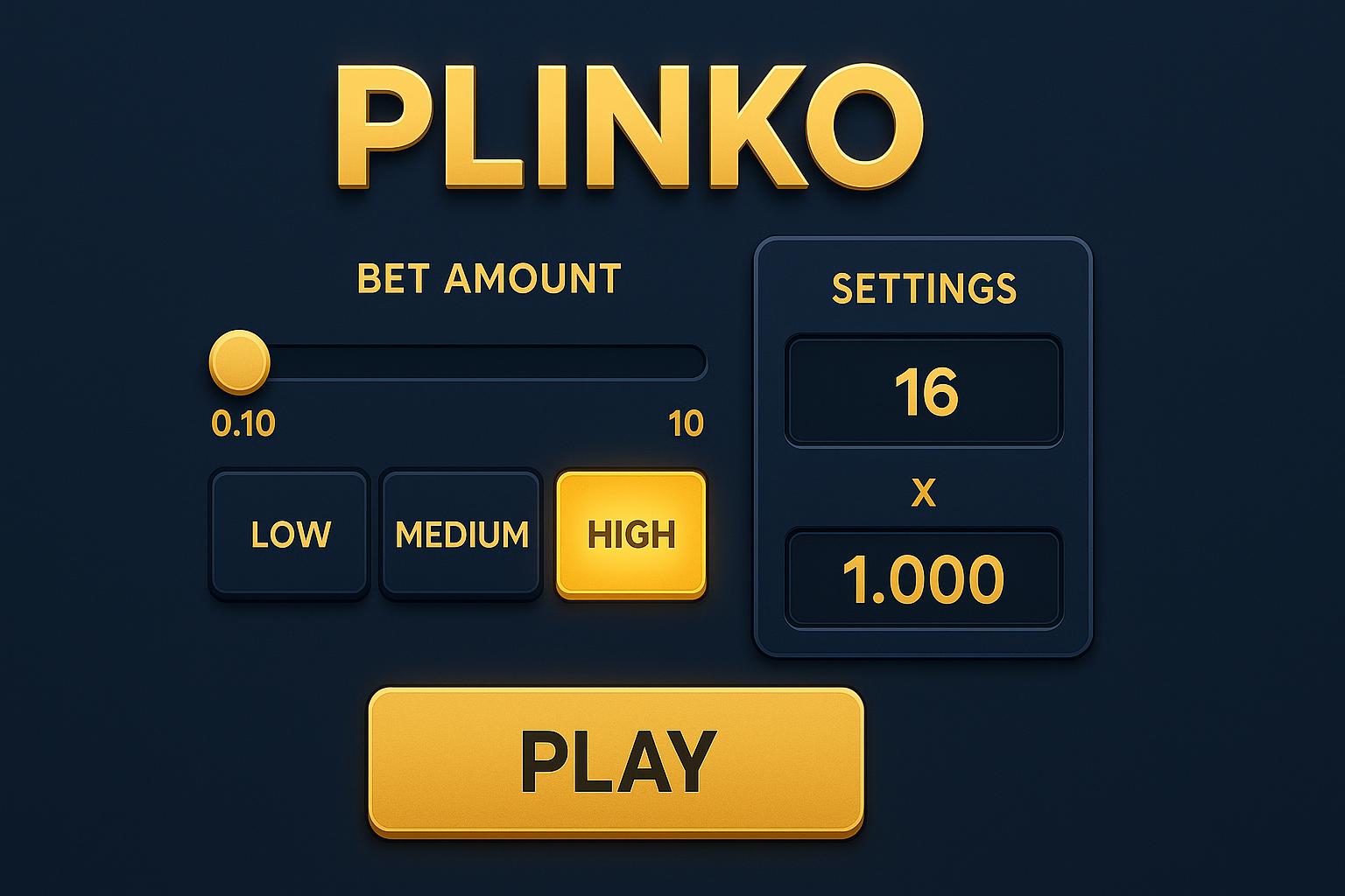 Crypto Plinko game setup interface showing bet amount controls and risk level selection buttons