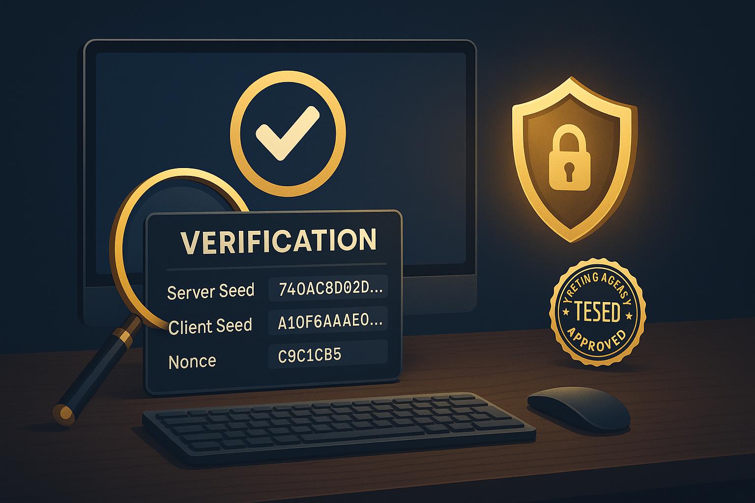 Security verification interface showing provably fair certification and seed verification for Plinko platforms
