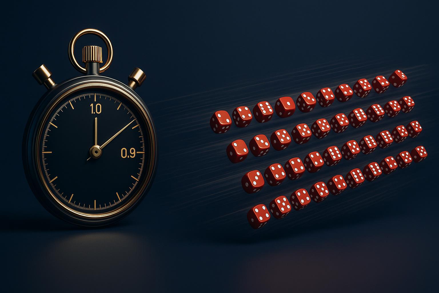 Visual demonstration of Bitcoin dice game speed with multiple bets completed in seconds