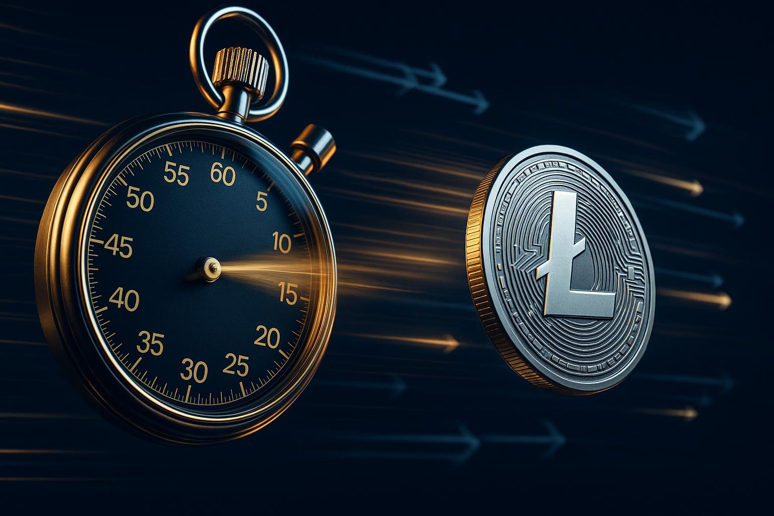 Stopwatch with Litecoin representing lightning-fast deposit and withdrawal speeds