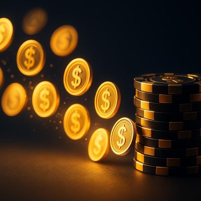 Casino chips with golden coins flowing back representing cashback rewards programs