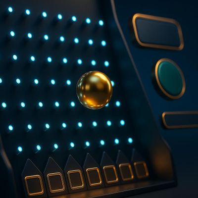 Digital plinko game board with illuminated pegs and golden ball in motion