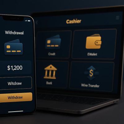 Multiple online casino payment and withdrawal methods displayed on modern devices