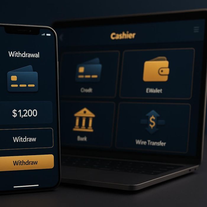 Multiple online casino payment and withdrawal methods displayed on modern devices