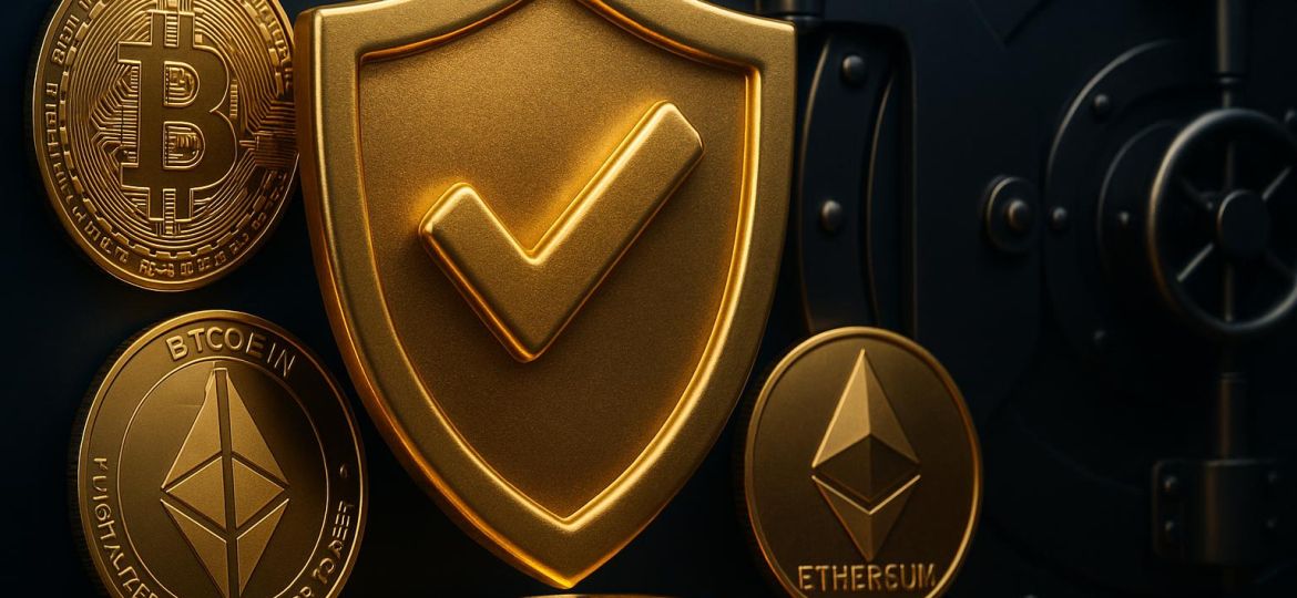 Security shield representing trustworthy cryptocurrency gambling platform verification and safety measures