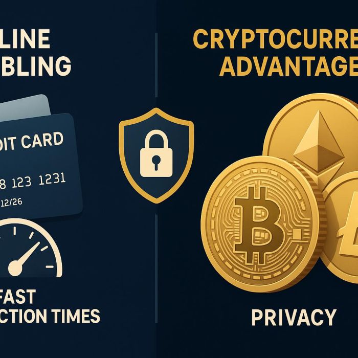 Comparison of traditional payment methods versus cryptocurrency for online gambling showing speed and privacy advantages