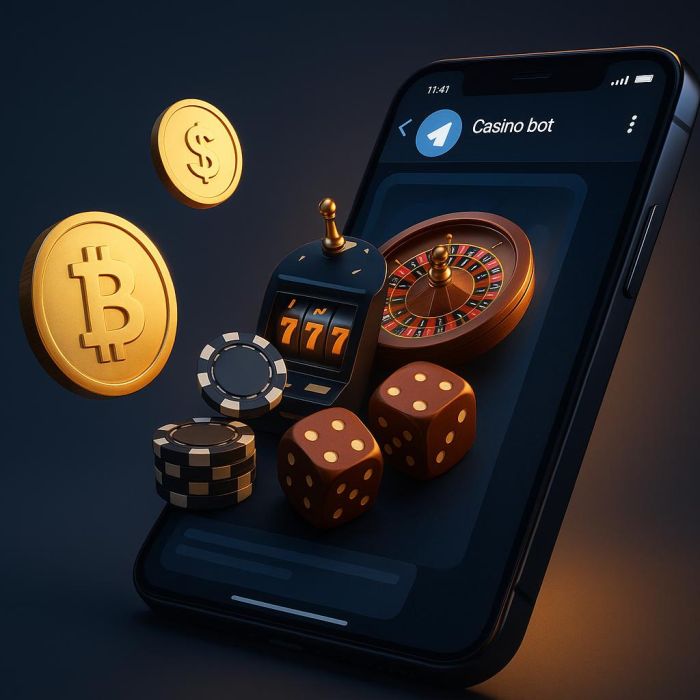 Telegram casino bot interface on mobile device with cryptocurrency elements