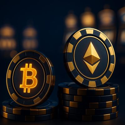 Cryptocurrency casino chips with Bitcoin symbols representing anonymous crypto gambling platforms