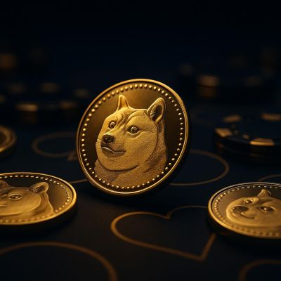Dogecoin cryptocurrency coins on casino gaming table representing DOGE gambling platforms
