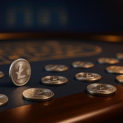 Litecoin coins on casino gaming surface representing cryptocurrency gambling